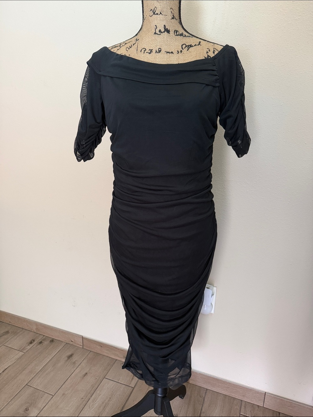 Elegant Black VENUS Ruched Off-Shoulder Women's Dress